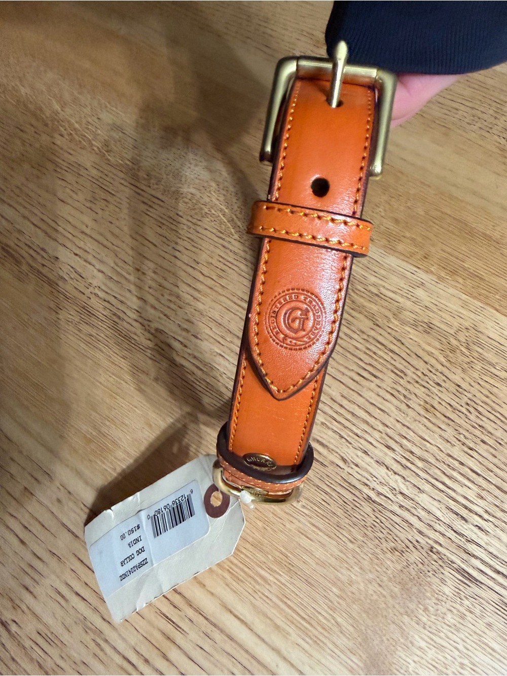Ghurka Orange Leather Collar with Brass Hardware